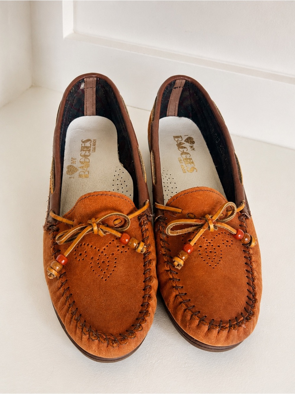 Vintage I Love My Baggies Leather Driving Moccasins Loafers USA Made Size 10 N